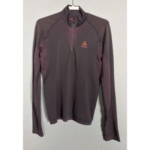 ODLO‎ Women's Long Sleeve 1/4 Zip Top Size M Gray Pink Lightweight  Running Ski